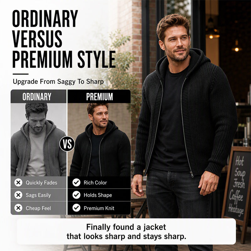 Men's Casual Zip-Up Hooded Knit Sweater
