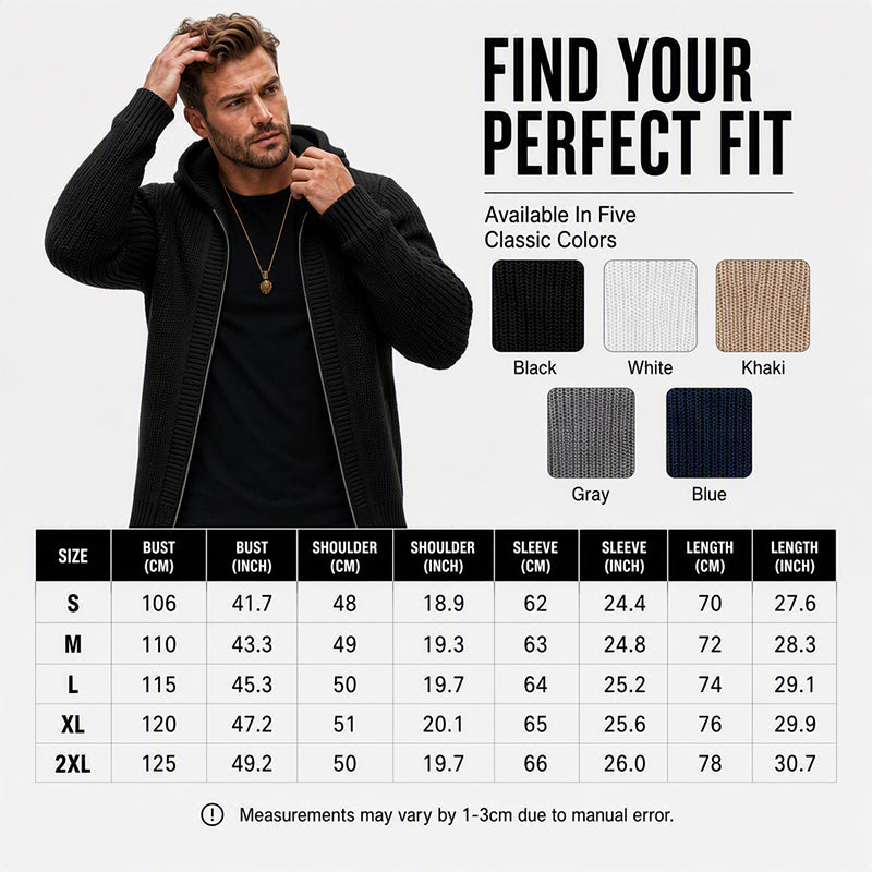 Men's Casual Zip-Up Hooded Knit Sweater