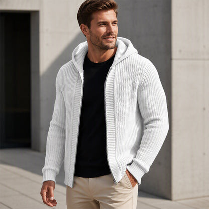 Men's Casual Zip-Up Hooded Knit Sweater