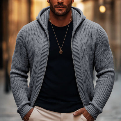 Men's Casual Zip-Up Hooded Knit Sweater
