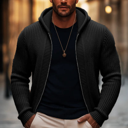 Men's Casual Zip-Up Hooded Knit Sweater