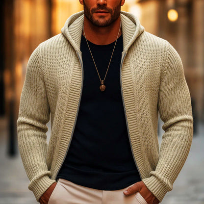 Men's Casual Zip-Up Hooded Knit Sweater