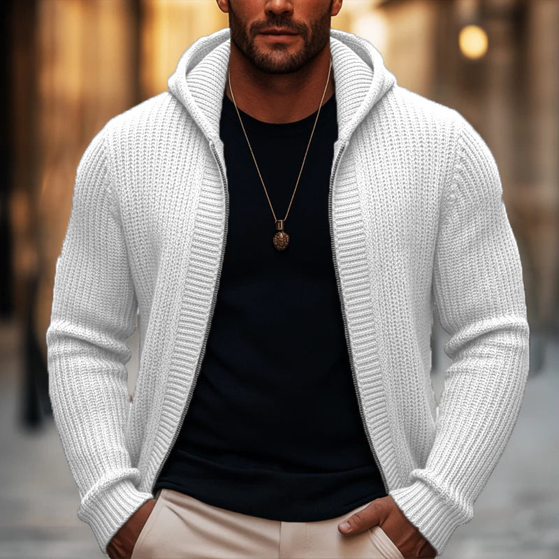 Men's Casual Zip-Up Hooded Knit Sweater
