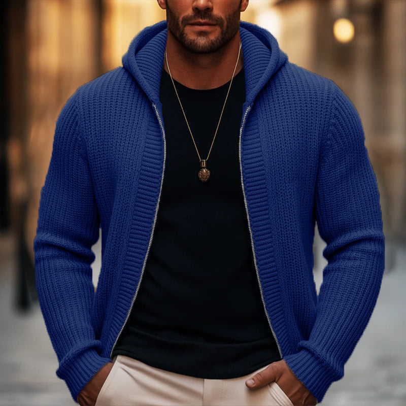 Men's Casual Zip-Up Hooded Knit Sweater