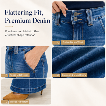 ✨👖Women's High Waisted Flare Jeans Stretch Denim Slim Fit Pants with Double Button Waist