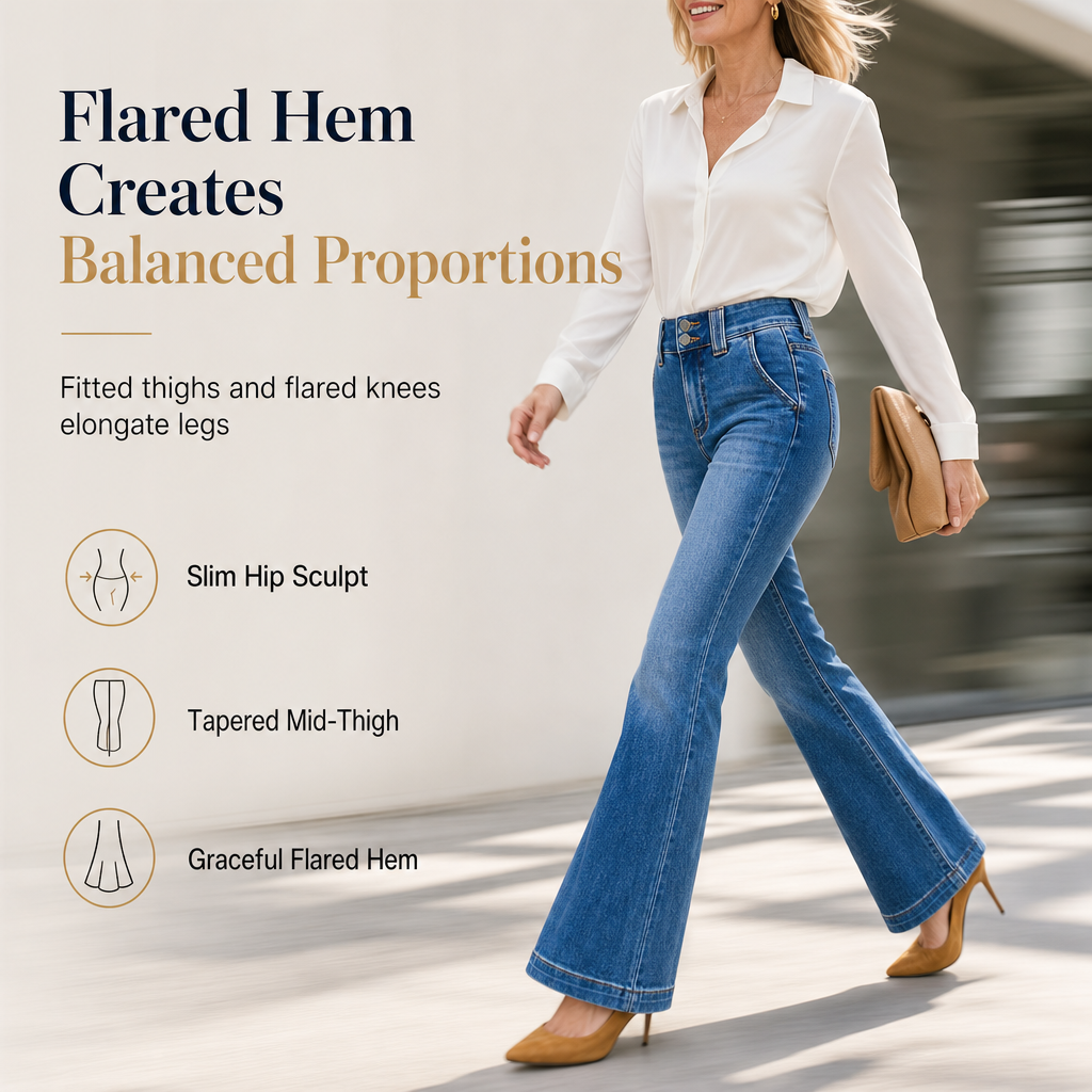 ✨👖Women's High Waisted Flare Jeans Stretch Denim Slim Fit Pants with Double Button Waist