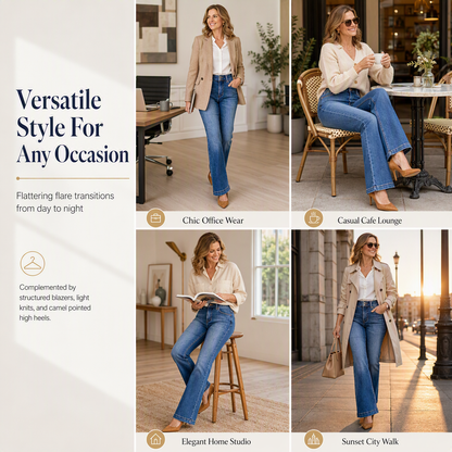 ✨👖Women's High Waisted Flare Jeans Stretch Denim Slim Fit Pants with Double Button Waist