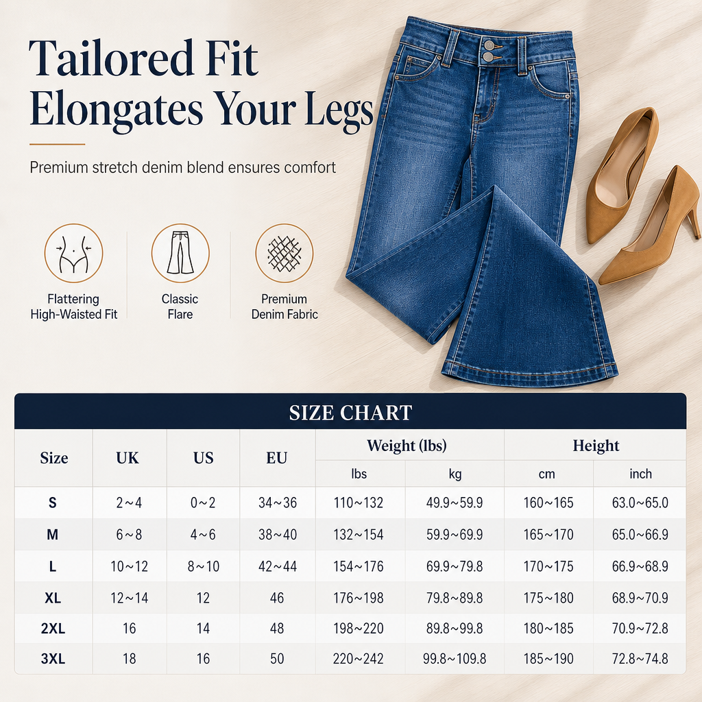 ✨👖Women's High Waisted Flare Jeans Stretch Denim Slim Fit Pants with Double Button Waist