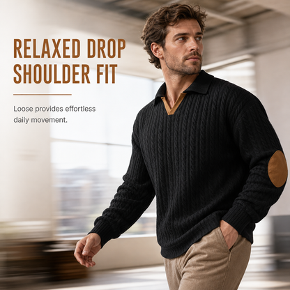 Men's Casual Solid Color Collared Pullover Sweatshirt