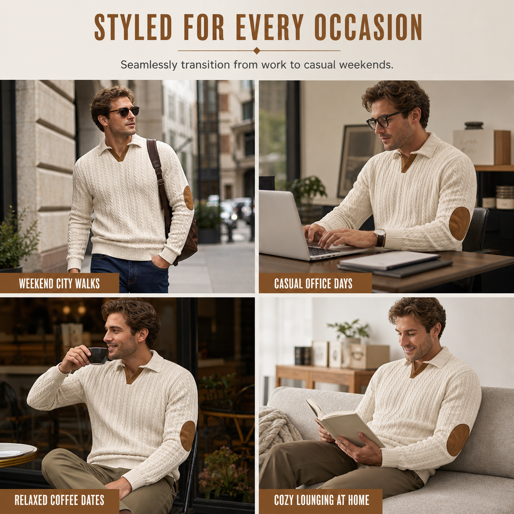 Men's Casual Solid Color Collared Pullover Sweatshirt