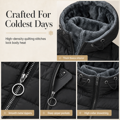 Women's Mid-Length Fleece Lined Hooded Coat