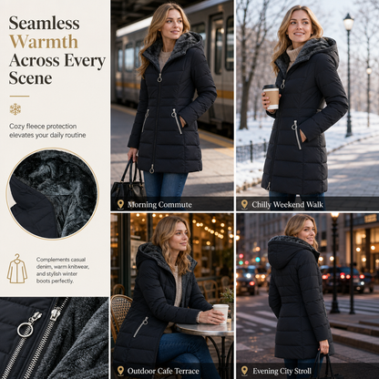 Women's Mid-Length Fleece Lined Hooded Coat