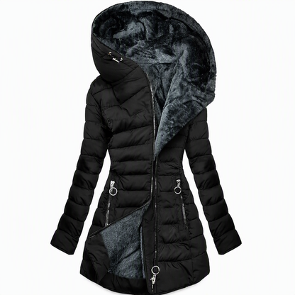 Women's Mid-Length Fleece Lined Hooded Coat