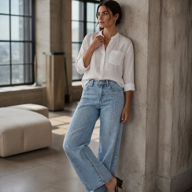 Women's Wide-Leg Jeans with Front Seams