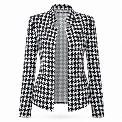 Houndstooth Open Front with Split Stand Collar and Slim Fit Design