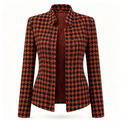 Houndstooth Open Front with Split Stand Collar and Slim Fit Design