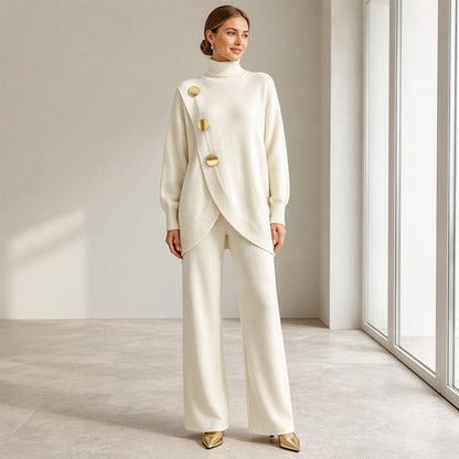 Women's Elegant Turtleneck Sweater & Wide-Leg Pants Set