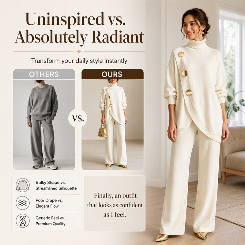 Women's Elegant Turtleneck Sweater & Wide-Leg Pants Set