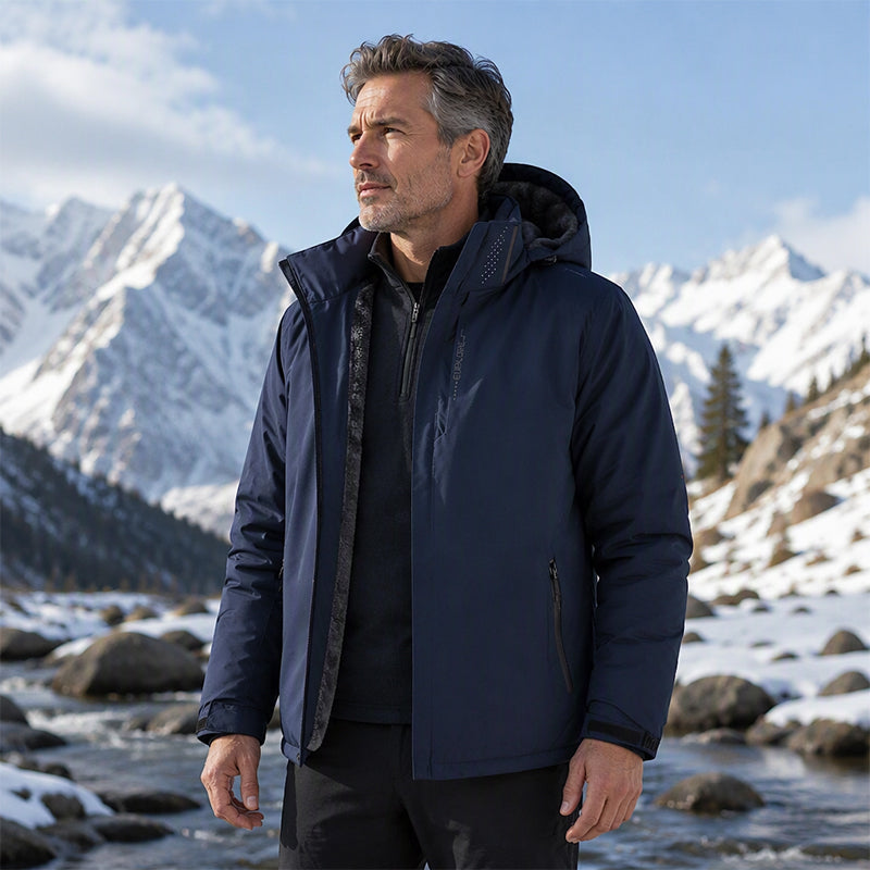 Men's Plush-Lined Waterproof Hooded Jacket