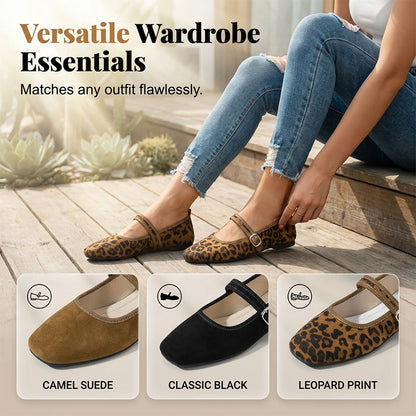 Comfortable PU Suede-Look Ballet Flats with Strap