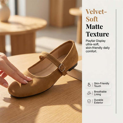 Comfortable PU Suede-Look Ballet Flats with Strap