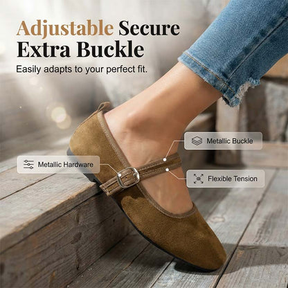 Comfortable PU Suede-Look Ballet Flats with Strap