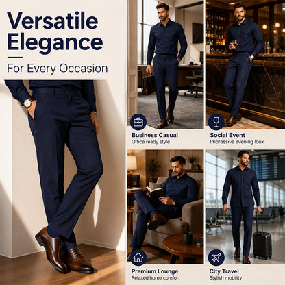 Men Two Piece Polyester Shirt Pants Set