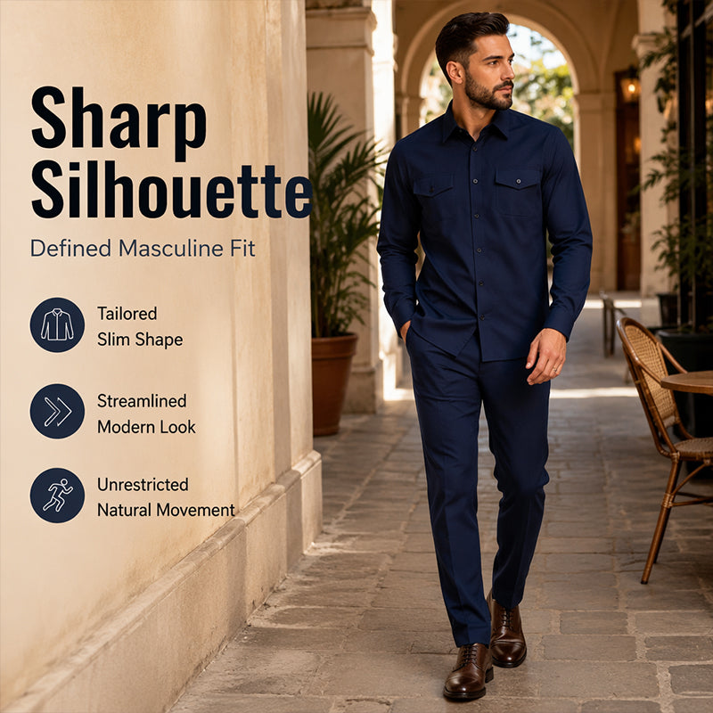 Men Two Piece Polyester Shirt Pants Set