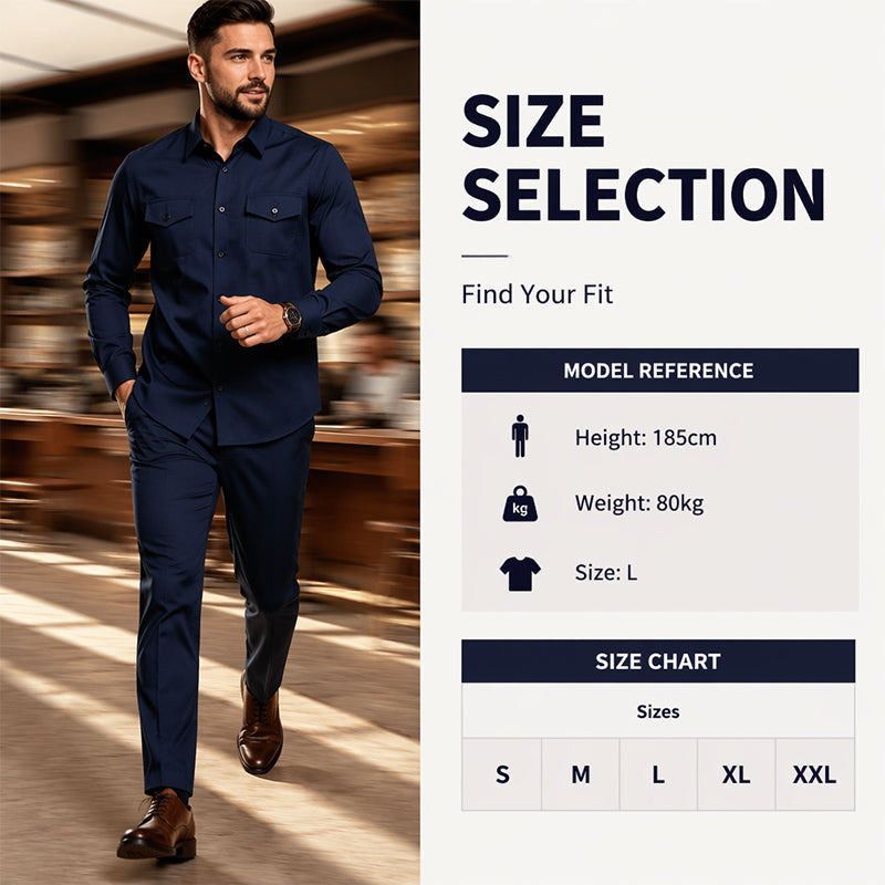 Men Two Piece Polyester Shirt Pants Set