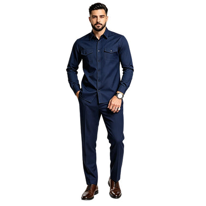 Men Two Piece Polyester Shirt Pants Set