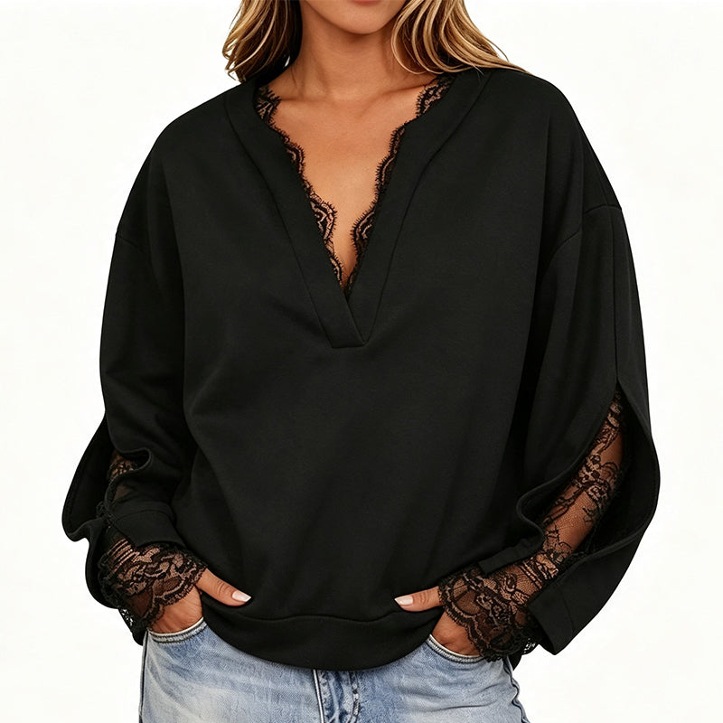 Women's V-Neck Top with Lace Insert