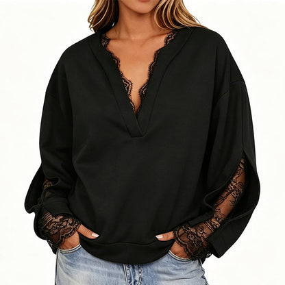 Women's V-Neck Top with Lace Insert