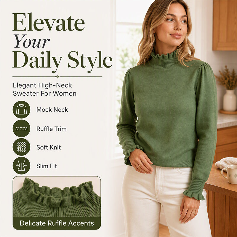 Women's Elegant Cozy Knitted Top with Ruffle Trim