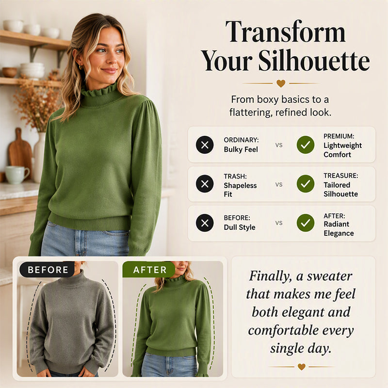 Women's Elegant Cozy Knitted Top with Ruffle Trim