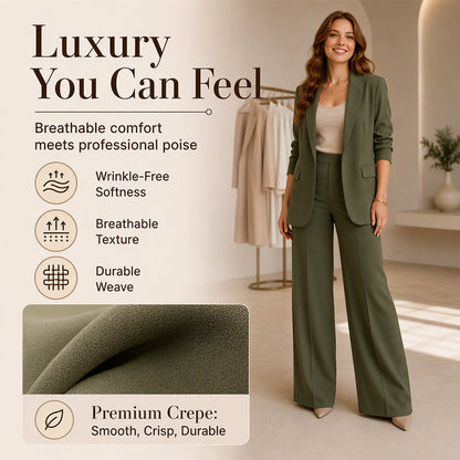 Women's Shawl Collar Blazer & Wide-Leg Pants Set
