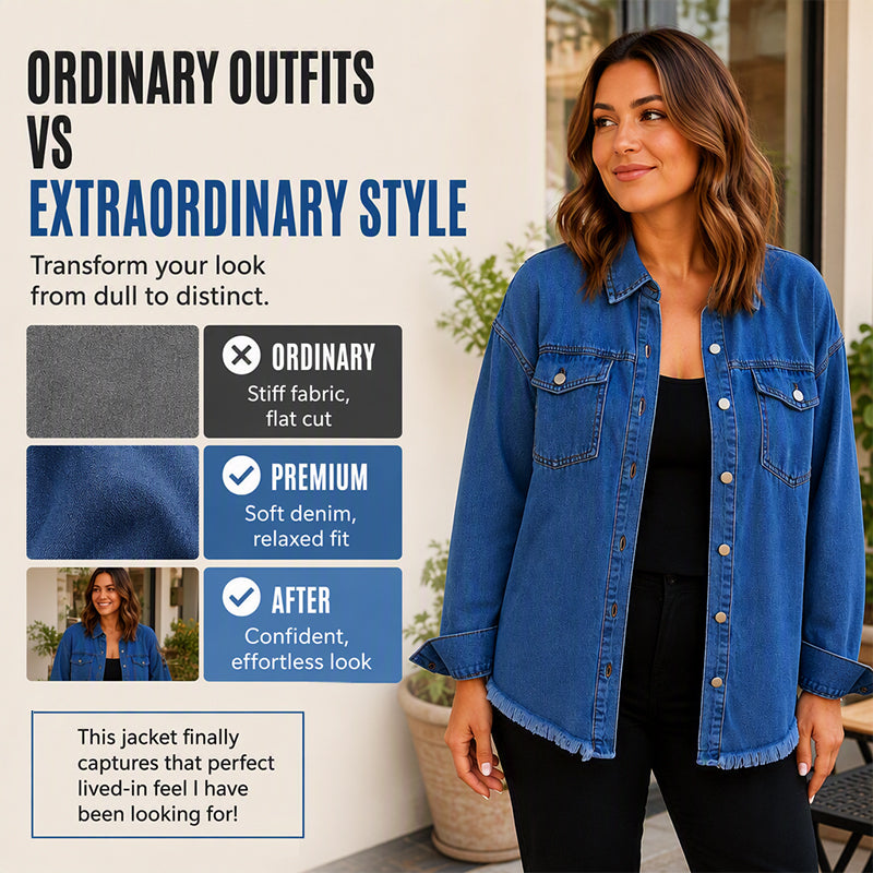 Women's Frayed Hem Washed Denim Jacket