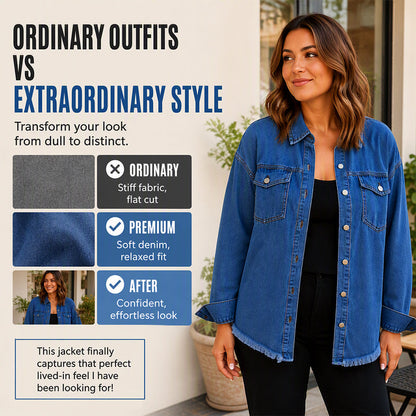 Women's Frayed Hem Washed Denim Jacket
