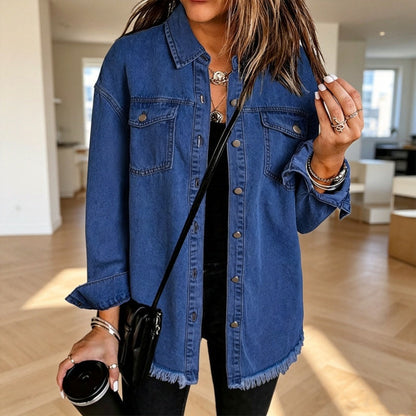 Women's Frayed Hem Washed Denim Jacket