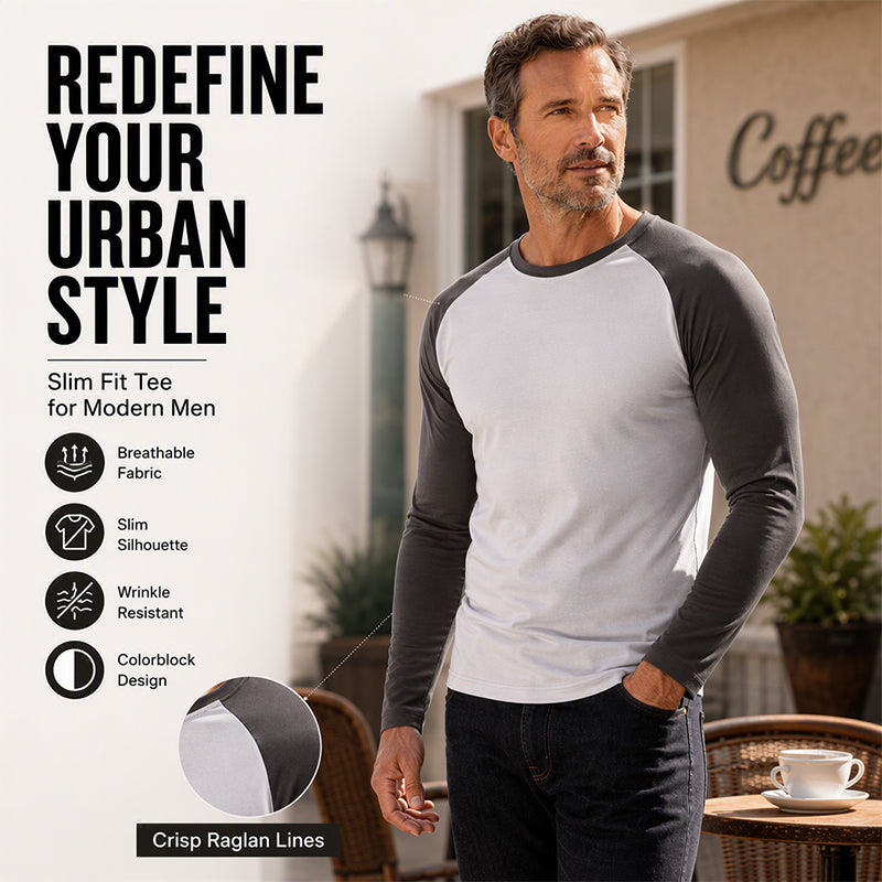 Men's Color-Block Raglan Long Sleeve T-Shirt