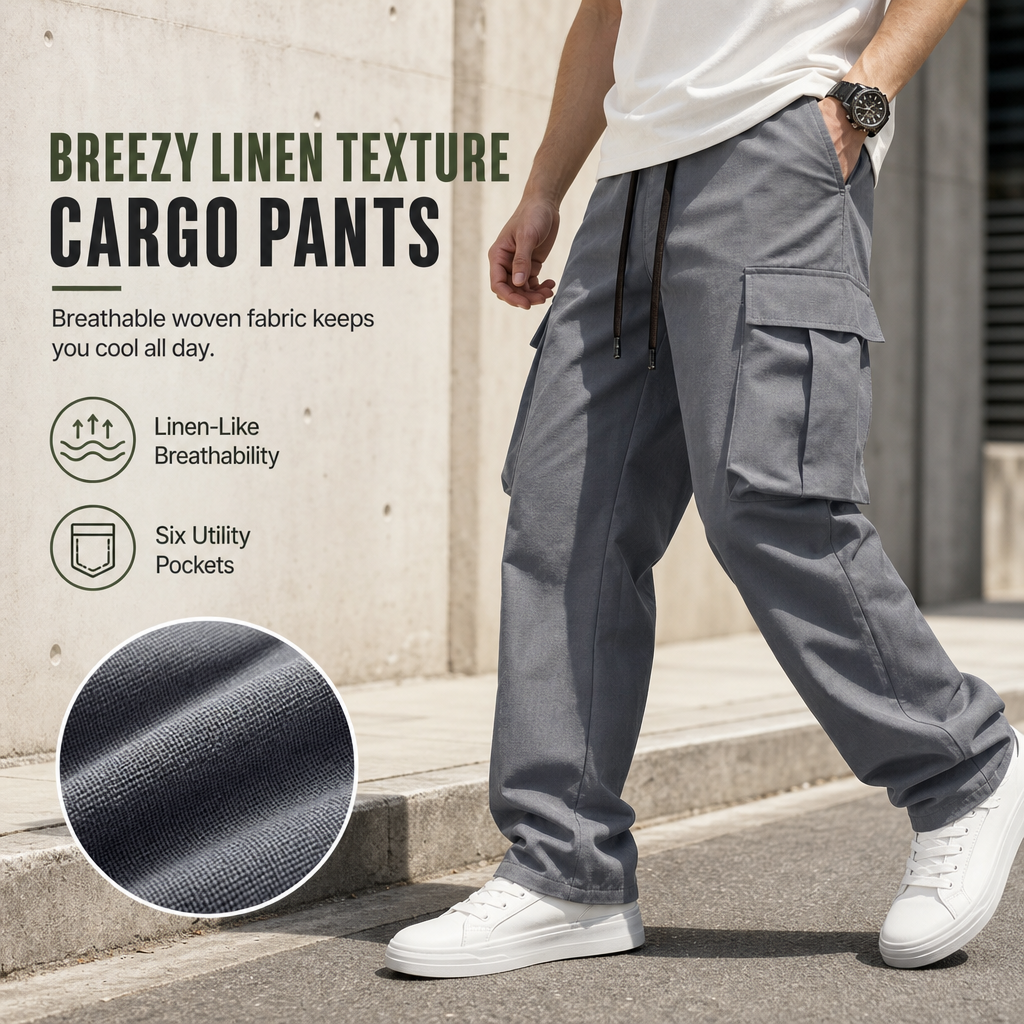 Men's Summer Casual Cargo Pants with Drawstring