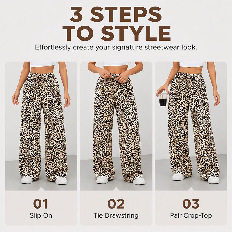 Women's Fashion Leopard Print Straight-Leg Wide Pants