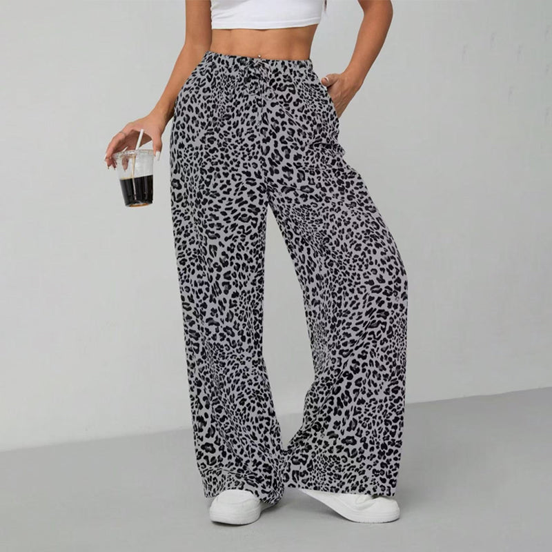 Women's Fashion Leopard Print Straight-Leg Wide Pants