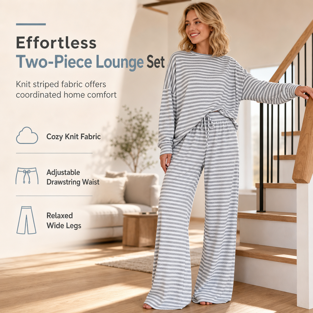 Women's Casual Striped Top and Pants Set