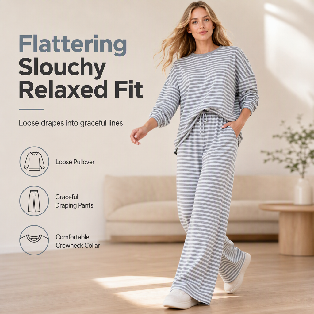 Women's Casual Striped Top and Pants Set