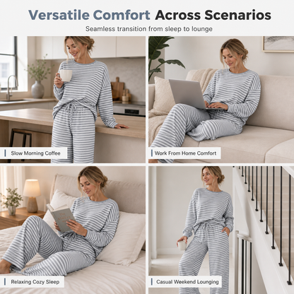 Women's Casual Striped Top and Pants Set
