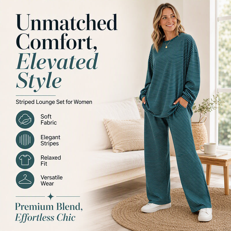 Women's Striped Pullover & Wide-Leg Pants 2-Piece Set