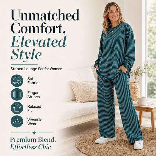 Women's Striped Pullover & Wide-Leg Pants 2-Piece Set