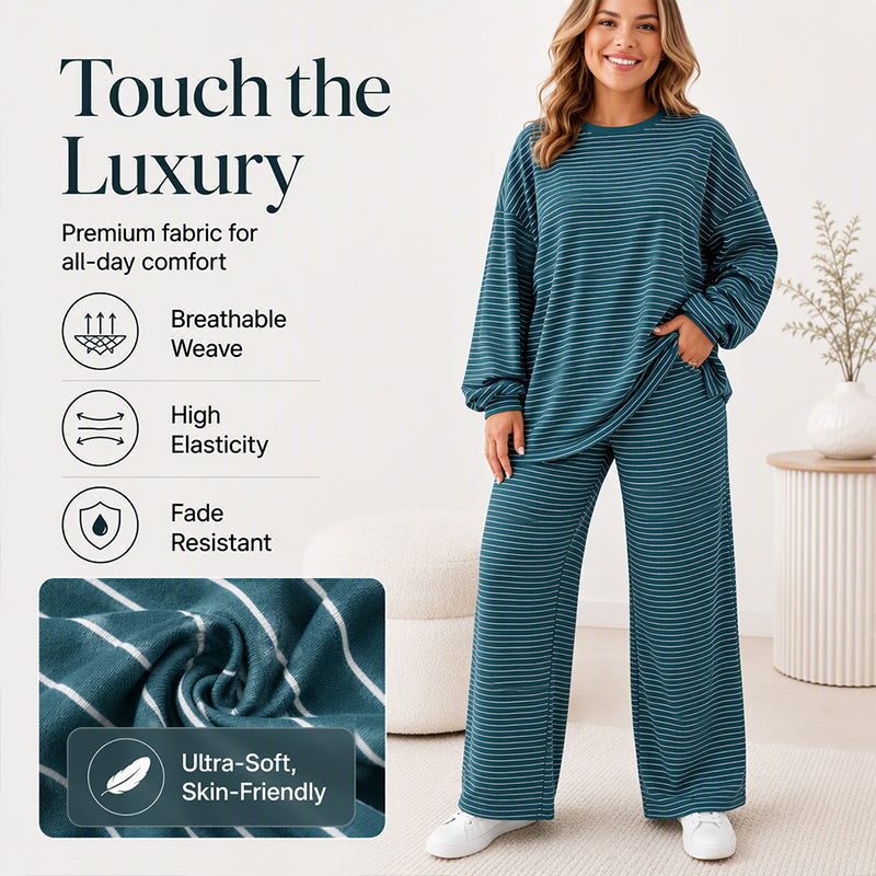 Women's Striped Pullover & Wide-Leg Pants 2-Piece Set