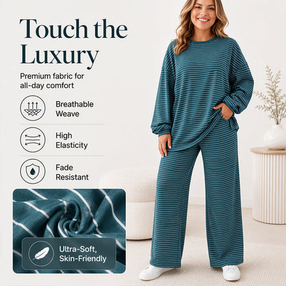Women's Striped Pullover & Wide-Leg Pants 2-Piece Set