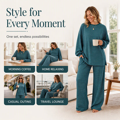 Women's Striped Pullover & Wide-Leg Pants 2-Piece Set